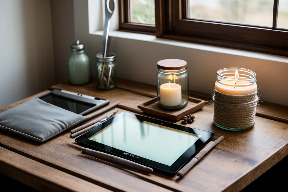 Curso online de velas y jabones artesanales abierto en una tableta durante el aprendizaje