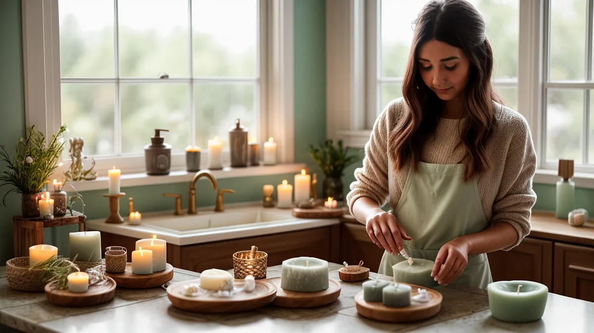 Cómo hacer velas de masaje con cera de soja y aceites: vela de masaje de cera de soja recién desmoldada en un frasco pequeño de vidrio.