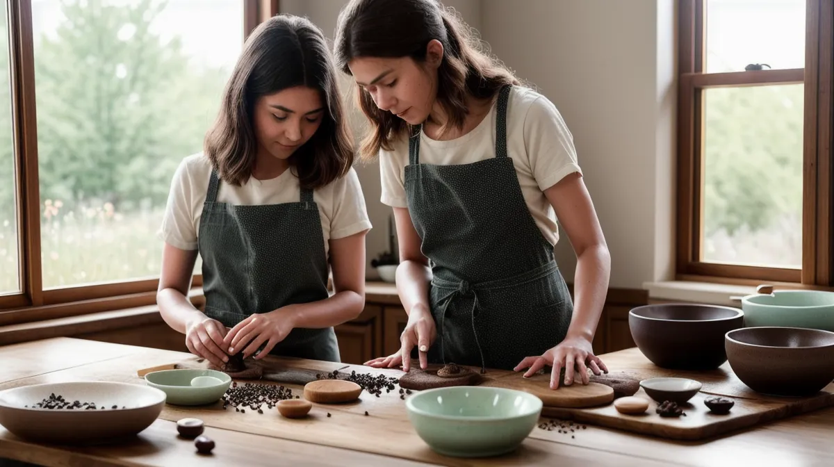 Jabones artesanales de glicerina con exfoliantes naturales secándose sobre una tabla de madera en una cocina de Bogotá