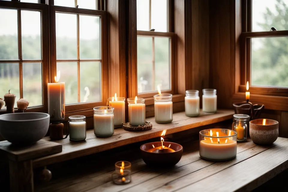 Distintos tipos de cera para velas artesanales — soja, coco y blend — comparados sobre la mesa