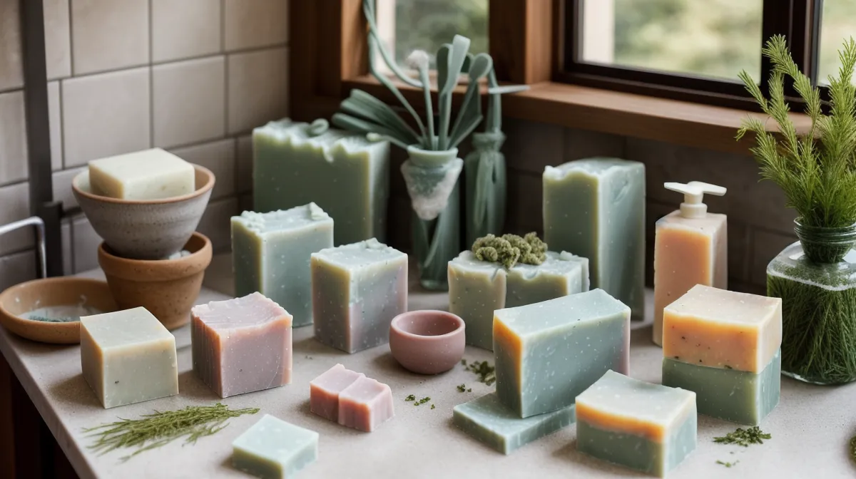 Moldes de silicona caseros para jabones artesanales hechos en una cocina de Bogotá.