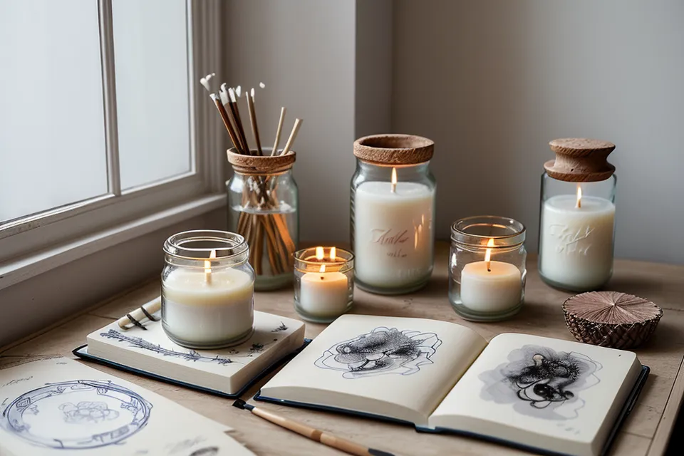 Cuaderno de notas con apuntes sobre cera de soja y aromatización de velas artesanales