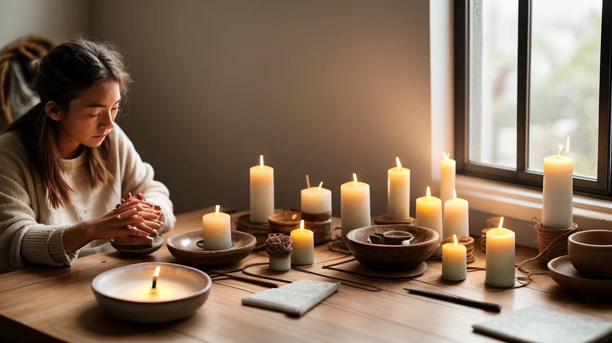 Vela de soja en frasco con mecha bien centrada, ejemplo de cómo elegir mechas para velas de soja en frasco